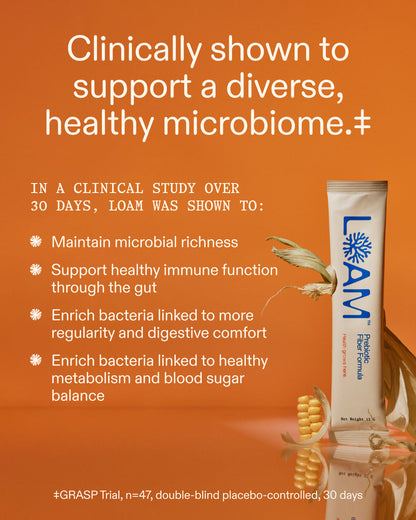 Product packaging with text on an orange background, highlighting benefits of a clinical study.